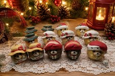Vintage 1980s Christmas Bear Chime Bell Ornaments Lot of 13 Hand Painted Ceramic picture