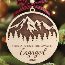 2x Engagement Ornament 2025, Two-Layer Wooden Just Engaged Christmas Ornament picture