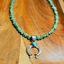 Sam Yellowhair Navajo Handmade Sterling Silver Kingman Turquoise Naja Necklace picture