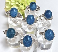 Wholesale 7 Pcs Natural Apatite Stainless Steel Ring Crystal Healing picture