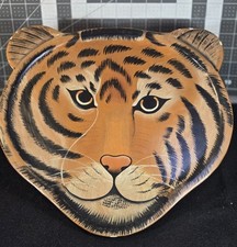 Vtg Tiger Wood Tray Vintage Exquisite Decor - 14x13x1 picture