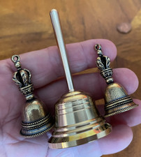 Lot of 3  Brass Bells  Etched Design NEW picture