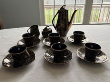 Timeless Elegance: Vintage Ira Chodziez Tea Service for 6 Black & Gold Beautiful picture