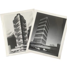 2 Vintage Photos 8x10  Frank Lloyd Wright Johnson Wax Tower + Copy of Letter picture