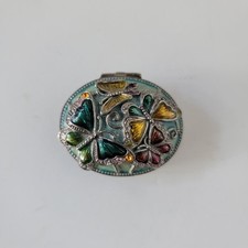 Vintage Monet Trinket Box Green Enameled Butterflies Oval  picture