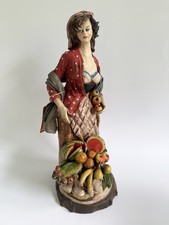Vtg Signed Angela Tripi Busty Woman w/Fruit Basket Terracotta Pottery Italy picture