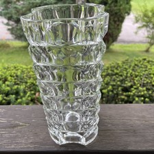 Large Vintage Cubist Geometric Art Deco Style Cut Glass Vase France 9.5” picture