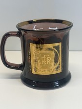 Vintage Pennsylvania Rail Road Coffee Mug Red Glass With Gold Logo And Gold Trim picture