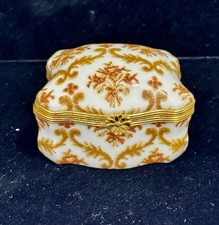 Vintage Limoges France Porcelin Trinket Box Orange Gold Floral Marcel Rochas picture