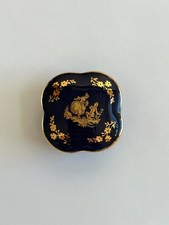 Limoges Castel Cobalt Blue Trinket Box Courting Couple 22K Gold France picture
