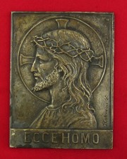 Vintage JESUS Picture ECCE HOMO Metal Plate Plaque French Signed Catineau picture