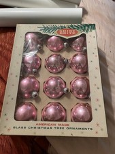Beautiful Vintage  Christmas  Original Box Shiny Brite Pink Ornament Lot ~ Pink picture
