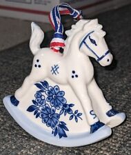 Beautiful Delft Blue Rocking Horse Christmas Ornament Handpainted Blue White picture