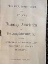 1899 antique NEW LONDON CHESTER CO PA by-laws HARMONY ASSOC thieves recover stol picture