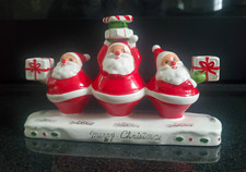 Vintage Holt Howard Ceramic Triple Santa Candleholder Merry Christmas picture