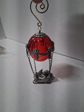 Vintage Lenox Kirk Stieff Santa's Journey Peweter & Red Glass Hot Air Balloon... picture