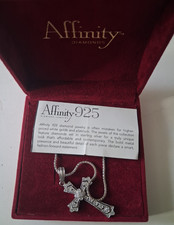QVC Affinity Diamonds Sterling Silver Cross Necklace 925 Mark Box & Case picture