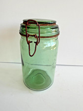 Antique French DURFOR 1.5L Green Glass Canning Jar Bubbles Wire Bail Lid picture