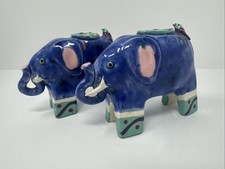 2x Chesapeake East Ceramic Elephant Blue with Bird with Candle Holder Trunk READ picture