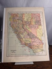 1889 California & Nevada Map Geo F. Cram Antique Atlas Vintage Paper picture