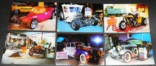 SIX VINTAGE MOVIE WORLD CAR'S OF THE STARS FAMOUS CUSTOM CAR POSTCARDS MINT COND picture