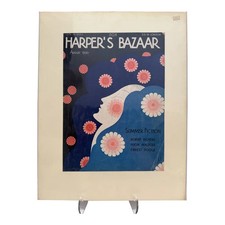 1930 Original Harper's Bazaar Cover, August, Erté, Art Deco, Matted picture