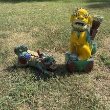 Vintage Chinese Foo Dog & Prosperity Wealth Beast Figurine Set - AS IS / Damaged picture