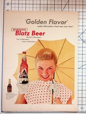 Vintage 1958 Blatz Beer Ad Milwaukee Woman Umbrella Mid-Century Ephemera picture