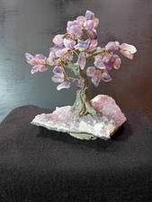 Vintage Amethyst Gemstone Tree on Natural Amethyst Cluster Base Wire Bonsai Tree picture