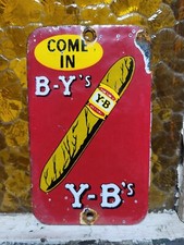 VINTAGE Y-B CIGAR PORCELAIN SIGN YB TOBACCO PIPE CIGARETTE SMOKE SHOP DOOR PUSH picture