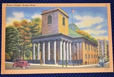 Linen Postcard MA Boston Massachusetts King's Chapel 1940s-50s Unposted picture