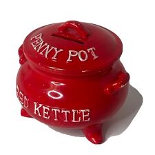 Vintage 1960’s Red Kettle Penny Pot Coin Bank Lego Japan Prop Decor NO STOPPER picture