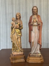 VTG 12” Hand-Carved Wood Statues Jesus & Mary w/baby Jesus Made In Italy picture