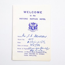 Vintage Historic Raffles Hotel Welcome Card 1986 Information Booklet Cardboard picture