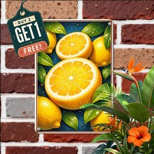 Sun Kissed Yellow Lemon Citrus Fruit Kitchen Market Retro Metal Tin Sign 8x12 picture