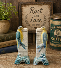 Pair Antique C D Kenny Coffee Tea Baltimore Bird Advertising Vases picture