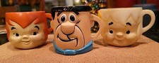 Fred Flintstone Pebbles & Bam Bam Plastic Vitamins Promotional Mugs Set 3 1968 picture