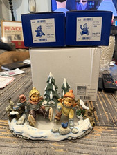 Goebel M.I. Hummel Porcelain Winter Children Scene Figurine w/ Trees Boxed picture