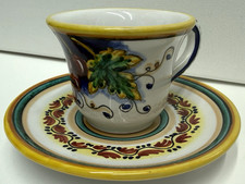 Artistica Deruta Italy Handpainted Grapes Espresso Demitasse Cup Saucer Majolica picture