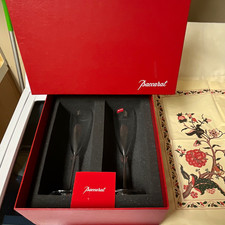 Baccarat Clear Champagne Flutes Set of 2 Fluted Stemmed in Red Box picture