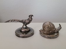 Vintage Gucci Italy Set of 2 Place Card Holders Silver Animals Snail & Pheasant picture