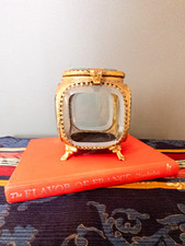 Vintage Ormolu Jewelry Casket • Curved Glass Gilt Metal Box • French-Style Decor picture