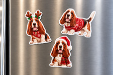3 Basset Hound Christmas Fridge Magnets Holiday Puppy Dog Refrigerator Decor picture