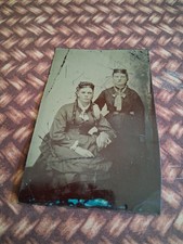 VINTAGE TINTYPE- 2 YOUNG WELL DRESSED WOMEN SITTING- ONE HAS