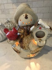VTG Kirklands Woodland Collection Ceramic Snowman Light Cardinal Birdhouse  picture