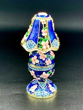 Blue Table Lamp Trinket Box Floral Enamel Rhinestone Gold Tone Keepsake picture