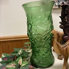 Tall Green EO Brody Co. Cleveland O. USA Crinkle Textured Glass Vase 8 5/8” picture