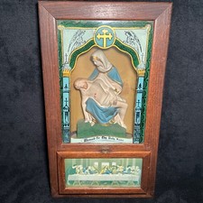 Antique-Catholic Altar Shrine Shadow Box w/Ceramic Virgin Mary & Jesus 23”-READ picture