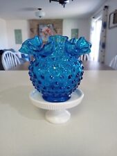 Fenton Blue Hobnail Crimped Ruffle Vase picture
