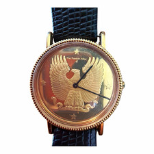 The Franklin Mint Sterling Silver 925 Eagle Motif Watch w/ Black Strap picture